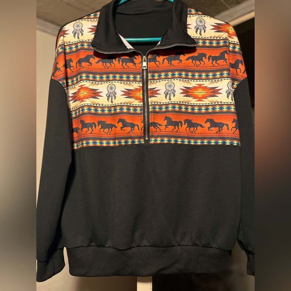 Quarter - Zip Western Patterned Womens Sweater